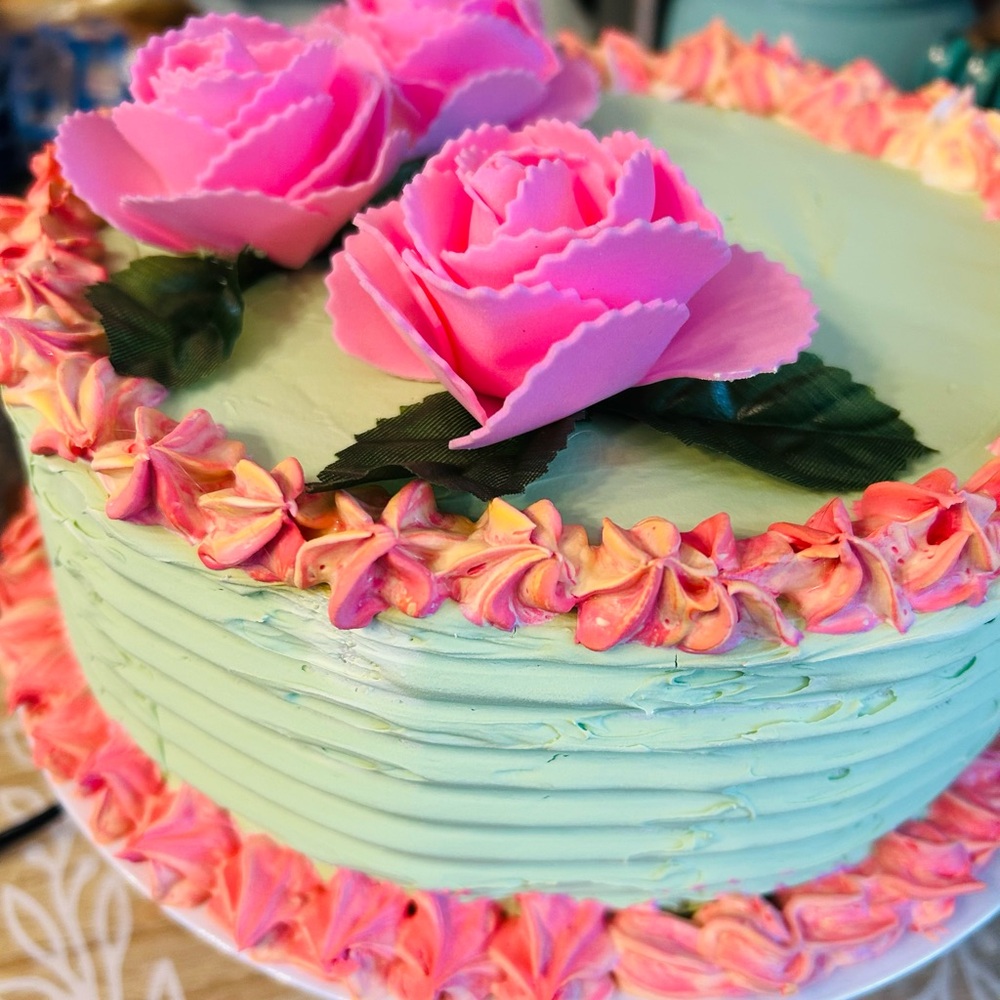Faux Floral Cake Decoration with Pink Roses